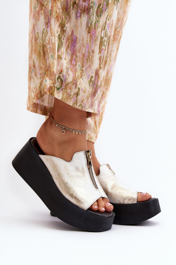 Zazoo 2916 ciabatte da donna con plateau e zip, color oro 2
