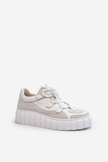 Zazoo M01/1 scarpe sportive in pelle da donna con plateau, color avorio