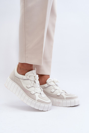 Femminile Pelle scarpe da ginnastica con una piattaforma M01/1 Zazoo colore avorio 2