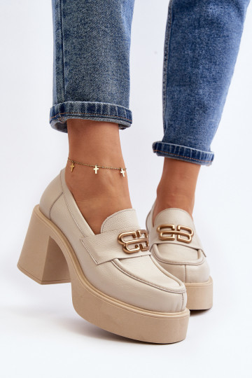 Zazoo 20170 scarpe in pelle da donna con tacco, color avorio