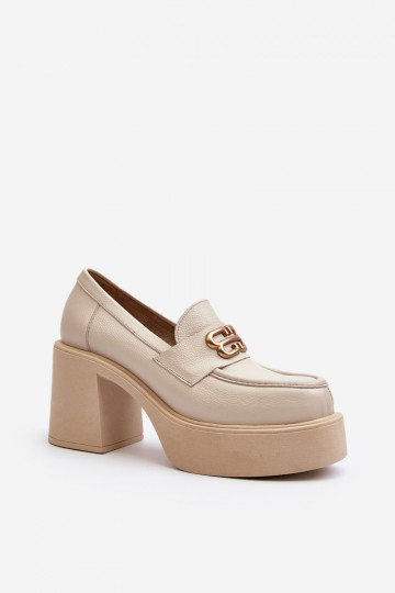 Zazoo 20170 scarpe in pelle da donna con tacco, color avorio 2