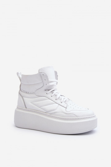 Scarpe sportive in pelle da donna Zazoo 3392/X con piattaforma bianche