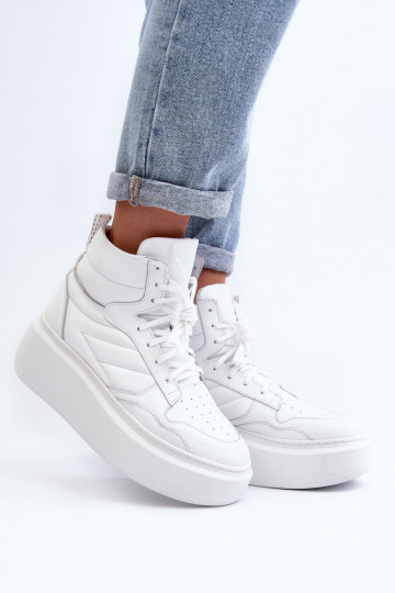 Scarpe sportive in pelle da donna Zazoo 3392/X con piattaforma bianche 2