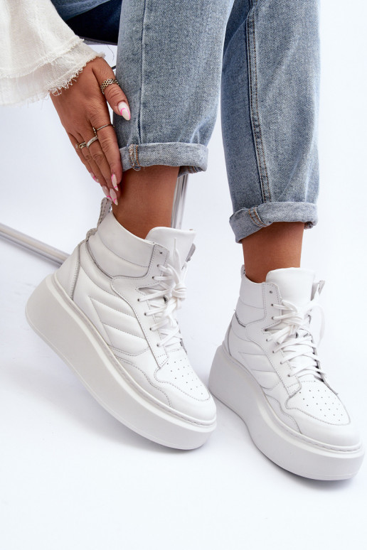 Zazoo 3392/X Femminile Pelle scarpe da ginnastica con una piattaforma Colore bianco