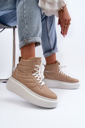 Scarpe sportive in pelle da donna Zazoo 3392/X con piattaforma color sabbia