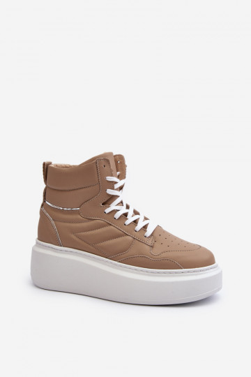 Scarpe sportive in pelle da donna Zazoo 3392/X con piattaforma color sabbia 2