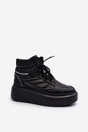 Scarpe sportive in pelle da donna Zazoo 3392/X con piattaforma nere