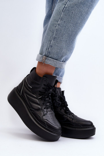 Scarpe sportive in pelle da donna Zazoo 3392/X con piattaforma nere 2