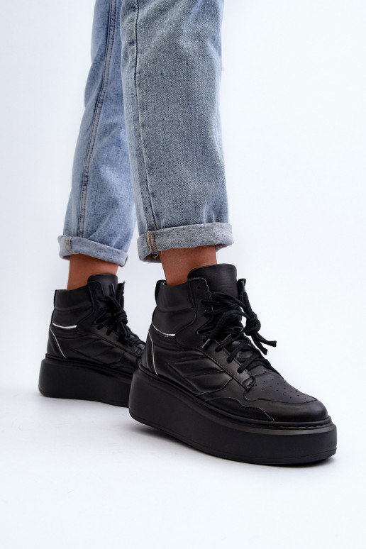 Zazoo 3392/X Femminile Pelle scarpe da ginnastica con una piattaforma colore nero