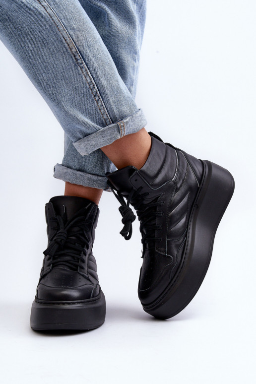 Zazoo 3392/X Femminile Pelle scarpe da ginnastica con una piattaforma colore nero