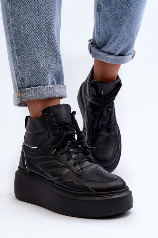 Zazoo 3392/X Femminile Pelle scarpe da ginnastica con una piattaforma colore nero