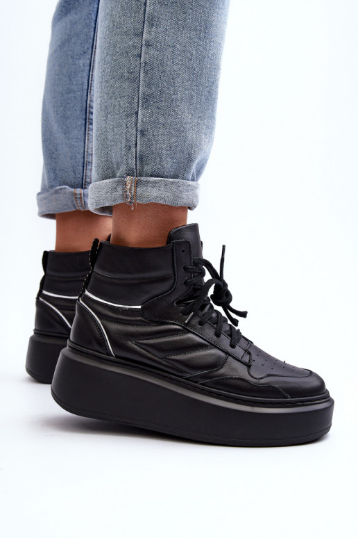 Zazoo 3392/X Femminile Pelle scarpe da ginnastica con una piattaforma colore nero