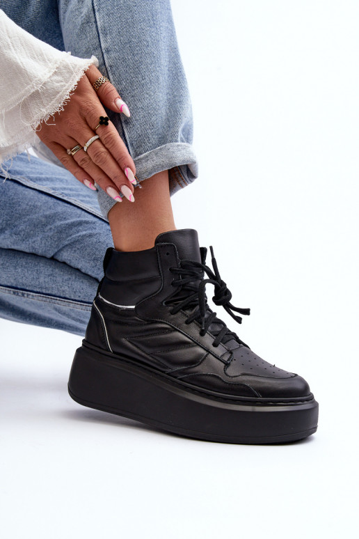 Zazoo 3392/X Femminile Pelle scarpe da ginnastica con una piattaforma colore nero