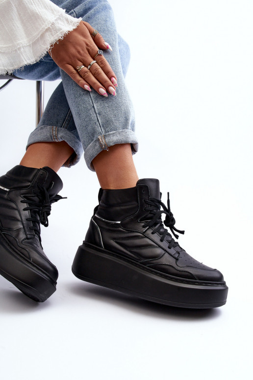 Zazoo 3392/X Femminile Pelle scarpe da ginnastica con una piattaforma colore nero