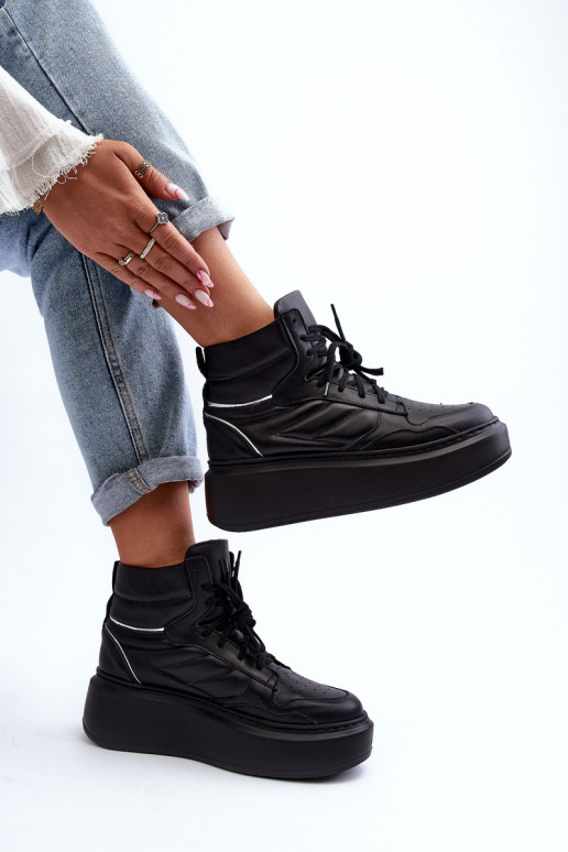 Zazoo 3392/X Femminile Pelle scarpe da ginnastica con una piattaforma colore nero