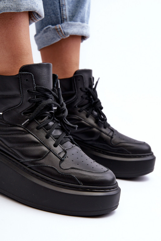 Zazoo 3392/X Femminile Pelle scarpe da ginnastica con una piattaforma colore nero