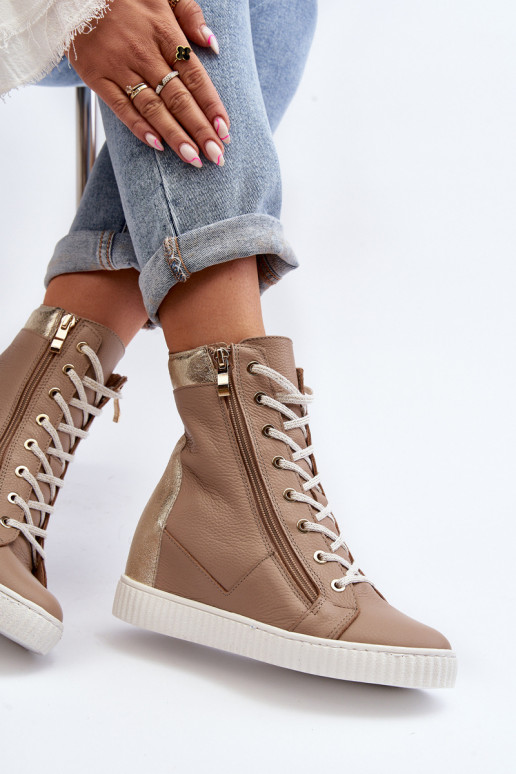 Zazoo 3081 Pelle Scarpe per il tempo libero Su un cuneo beige