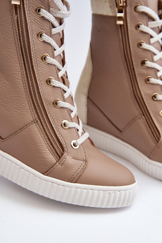 Zazoo 3081 Pelle Scarpe per il tempo libero Su un cuneo beige