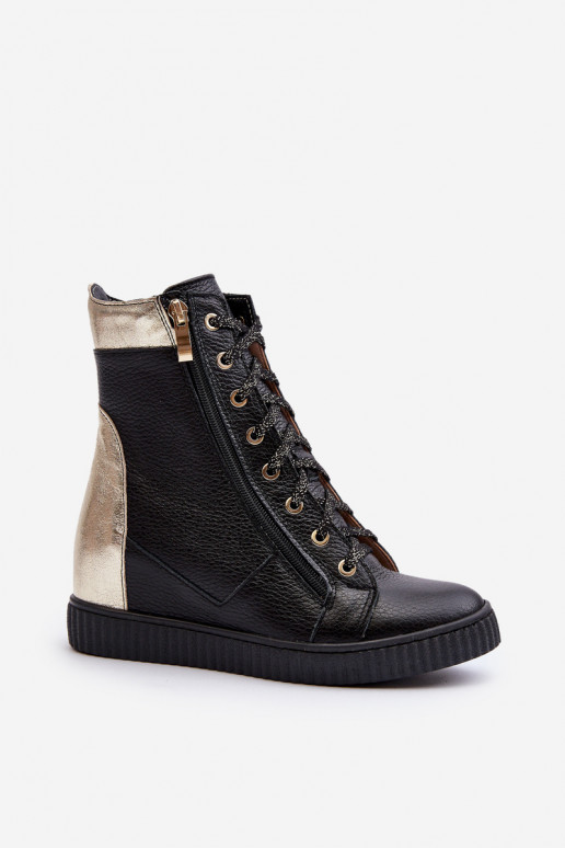 Zazoo 3081 Pelle Scarpe per il tempo libero Su un cuneo colore nero