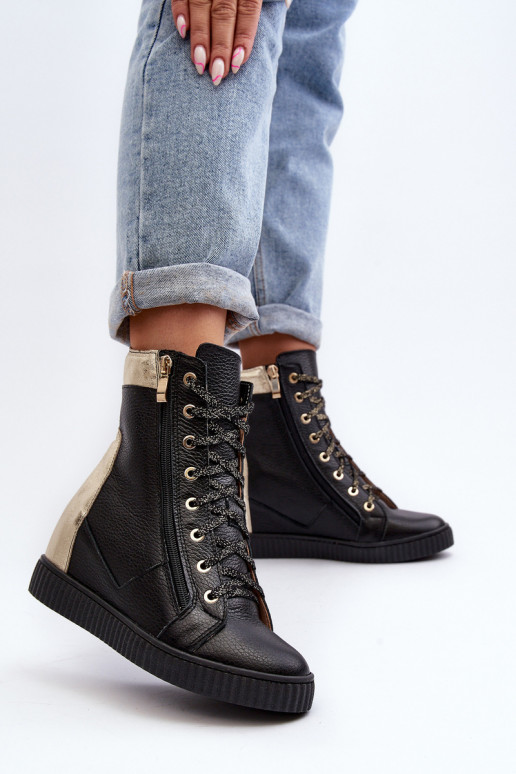 Zazoo 3081 Pelle Scarpe per il tempo libero Su un cuneo colore nero