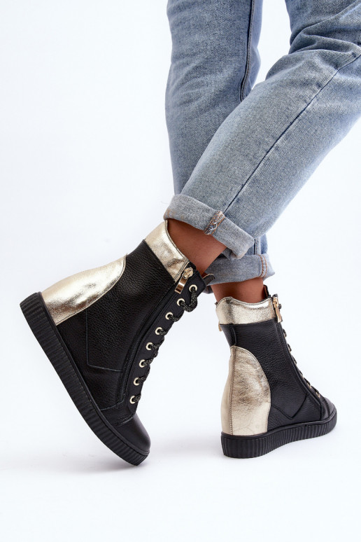 Zazoo 3081 Pelle Scarpe per il tempo libero Su un cuneo colore nero