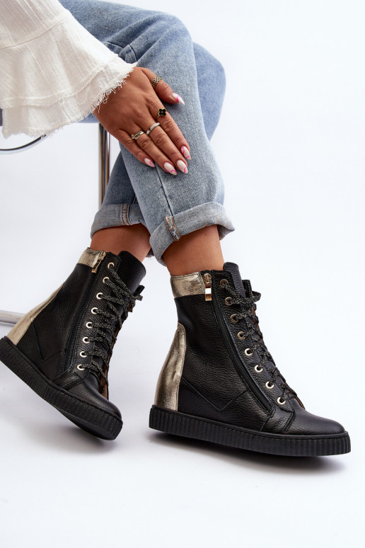 Zazoo 3081 Pelle Scarpe per il tempo libero Su un cuneo colore nero