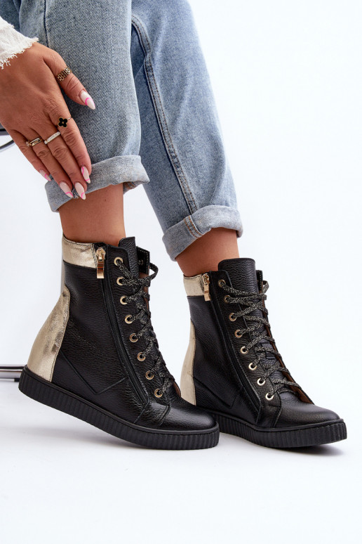 Zazoo 3081 Pelle Scarpe per il tempo libero Su un cuneo colore nero