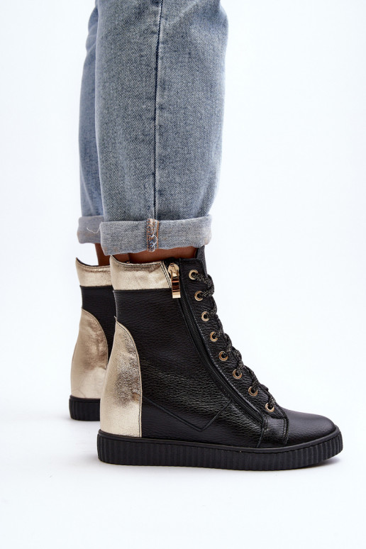 Zazoo 3081 Pelle Scarpe per il tempo libero Su un cuneo colore nero