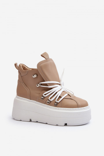 Scarpe sportive in pelle da donna Zazoo 3416 color sabbia