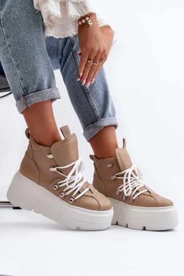Scarpe sportive in pelle da donna Zazoo 3416 color sabbia 2