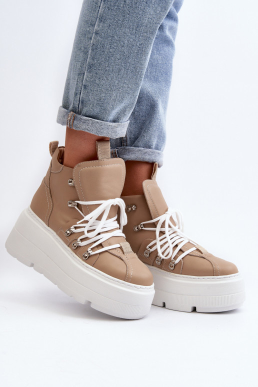 Zazoo 3416 Pelle Femminile scarpe da ginnastica beige