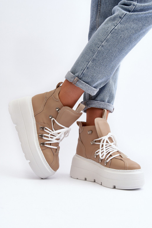 Zazoo 3416 Pelle Femminile scarpe da ginnastica beige