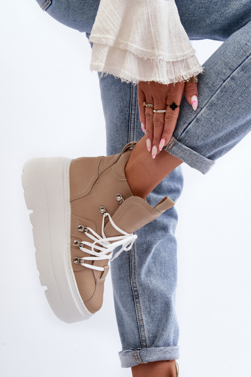 Zazoo 3416 Pelle Femminile scarpe da ginnastica beige