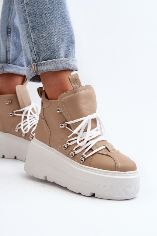 Zazoo 3416 Pelle Femminile scarpe da ginnastica beige