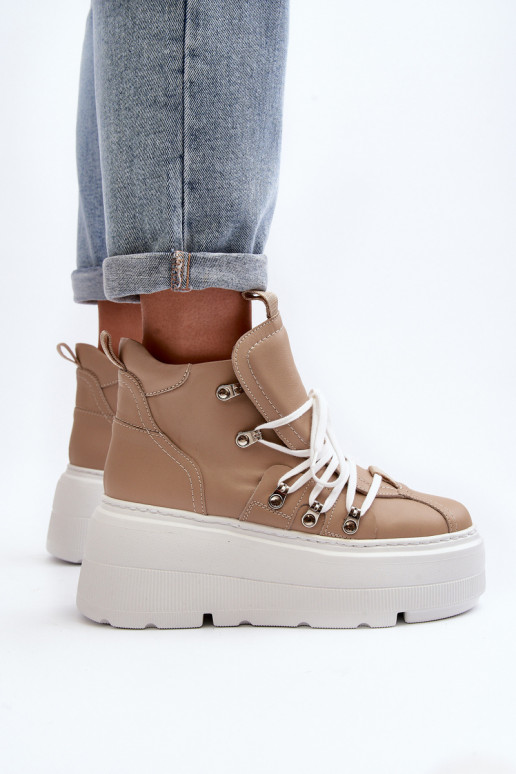 Zazoo 3416 Pelle Femminile scarpe da ginnastica beige