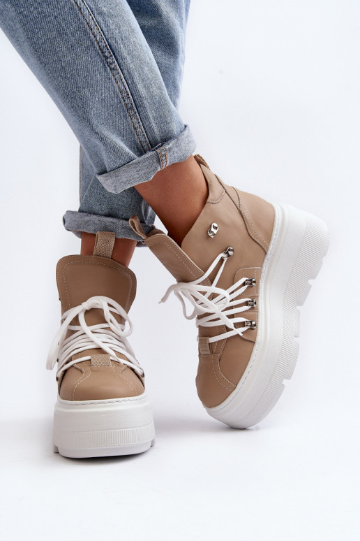 Zazoo 3416 Pelle Femminile scarpe da ginnastica beige