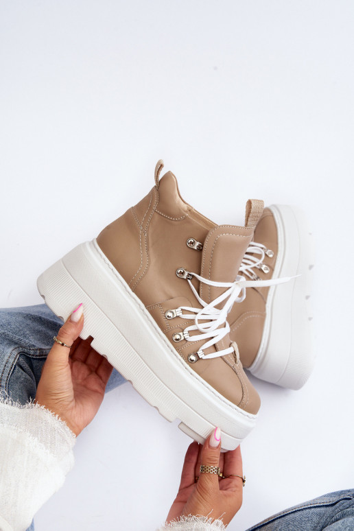 Zazoo 3416 Pelle Femminile scarpe da ginnastica beige