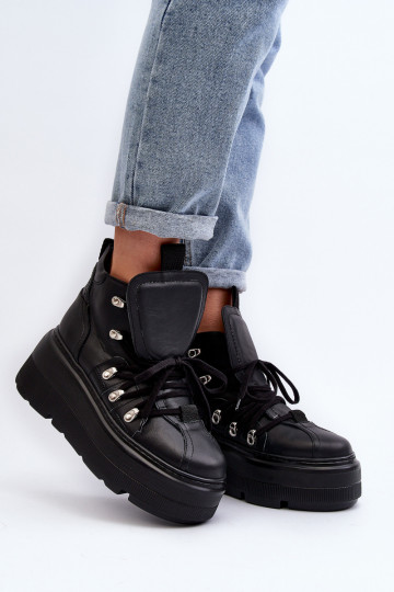 Scarpe sportive in pelle da donna Zazoo 3416 nere 2