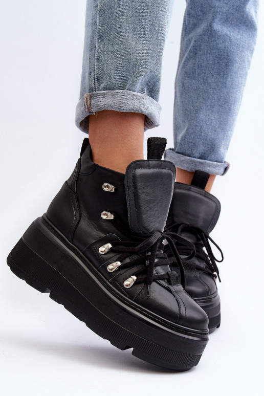 Zazoo 3416 Pelle Femminile scarpe da ginnastica colore nero