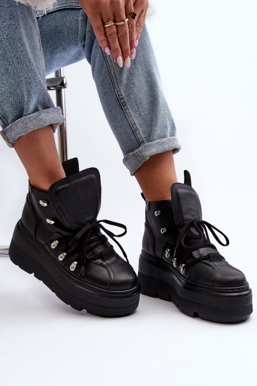 Zazoo 3416 Pelle Femminile scarpe da ginnastica colore nero