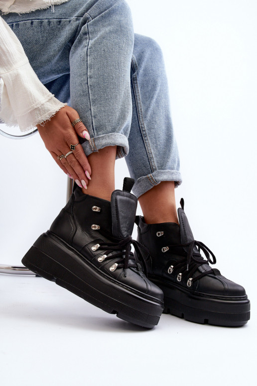 Zazoo 3416 Pelle Femminile scarpe da ginnastica colore nero