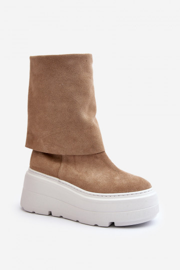 Stivaletti in suede da donna Zazoo 3410 con piattaforma color sabbia