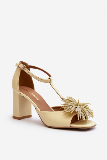 Sandali in pelle con tacco e ornamenti Laura Messi 2758 color sabbia