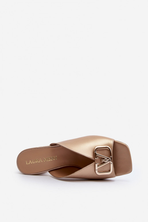 Stile elegante Pantofole da donna con i tacchi Laura Messi 2771 colore dorato Stile elegante Pantofole da donna con i tacchi Laura Messi 2771 colore dorato