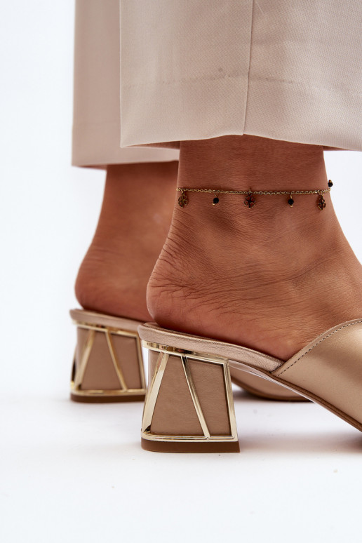 Stile elegante Pantofole da donna con i tacchi Laura Messi 2771 colore dorato Stile elegante Pantofole da donna con i tacchi Laura Messi 2771 colore dorato