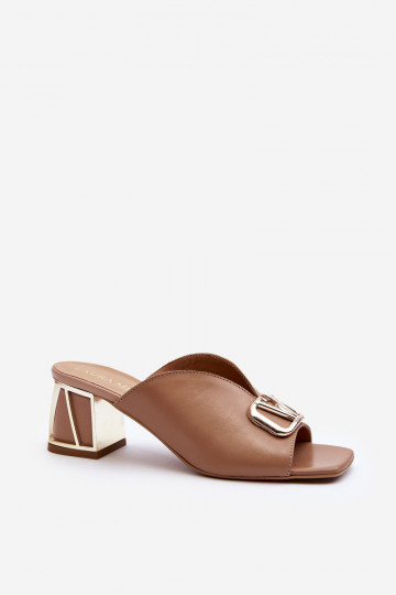Pantofole eleganti in stile femminile con tacco Laura Messi 2771 color sabbia