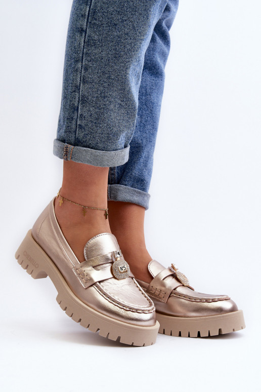 Pelle scarpe Mocassini con ornamenti CheBello 4291 colore dorato Pelle scarpe Mocassini con ornamenti CheBello 4291 colore dorato