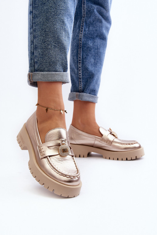 Pelle scarpe Mocassini con ornamenti CheBello 4291 colore dorato Pelle scarpe Mocassini con ornamenti CheBello 4291 colore dorato