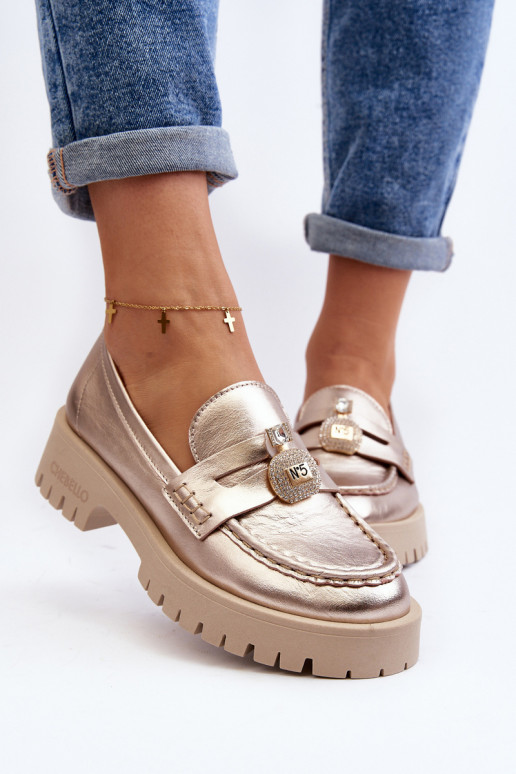 Pelle scarpe Mocassini con ornamenti CheBello 4291 colore dorato Pelle scarpe Mocassini con ornamenti CheBello 4291 colore dorato