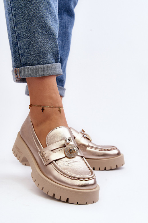 Pelle scarpe Mocassini con ornamenti CheBello 4291 colore dorato Pelle scarpe Mocassini con ornamenti CheBello 4291 colore dorato